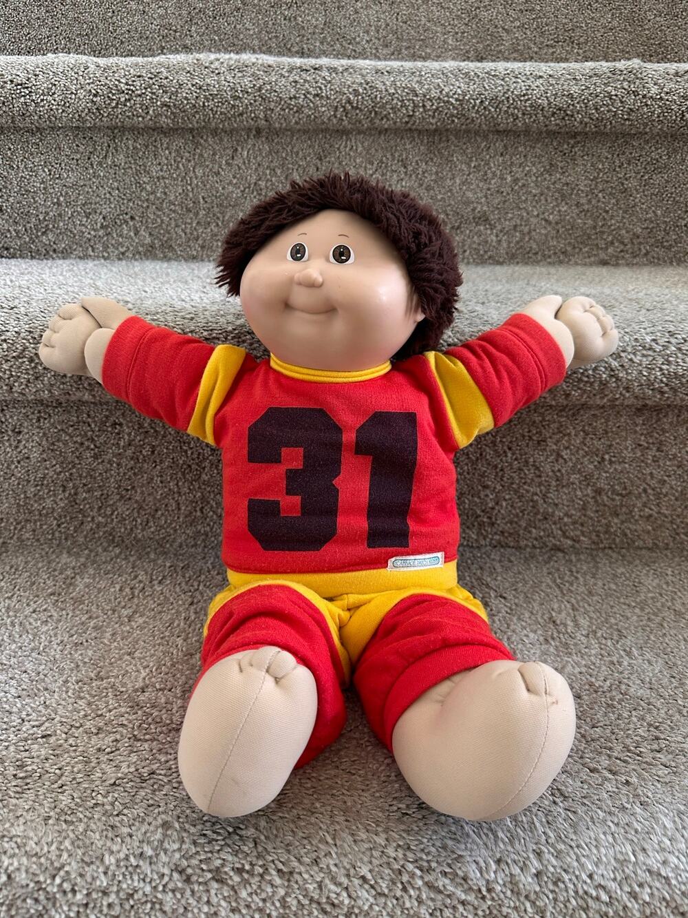 Vintage Cabbage Patch Kids Doll – Red/Yellow #31 Outfit (Used & Loved)